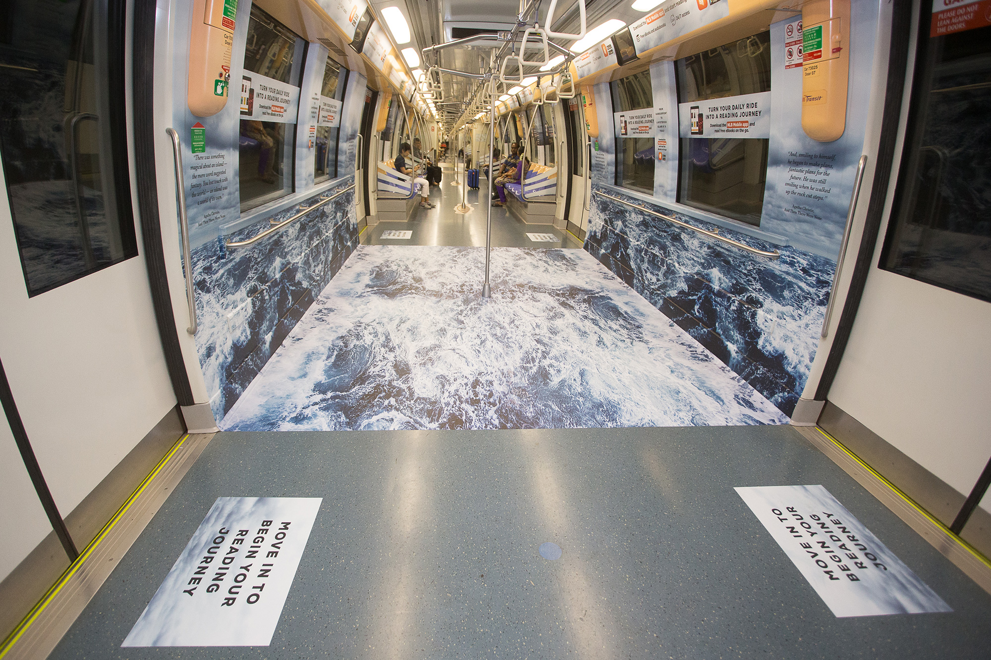 A mystery-themed standing cabin in the Northeast Line (NEL) train inspired by Agatha Christie’s “And then there were none”. This is part of Reading on the Move, an NLB initiative aimed at reaching out to working adults to encourage them to read on the go.
