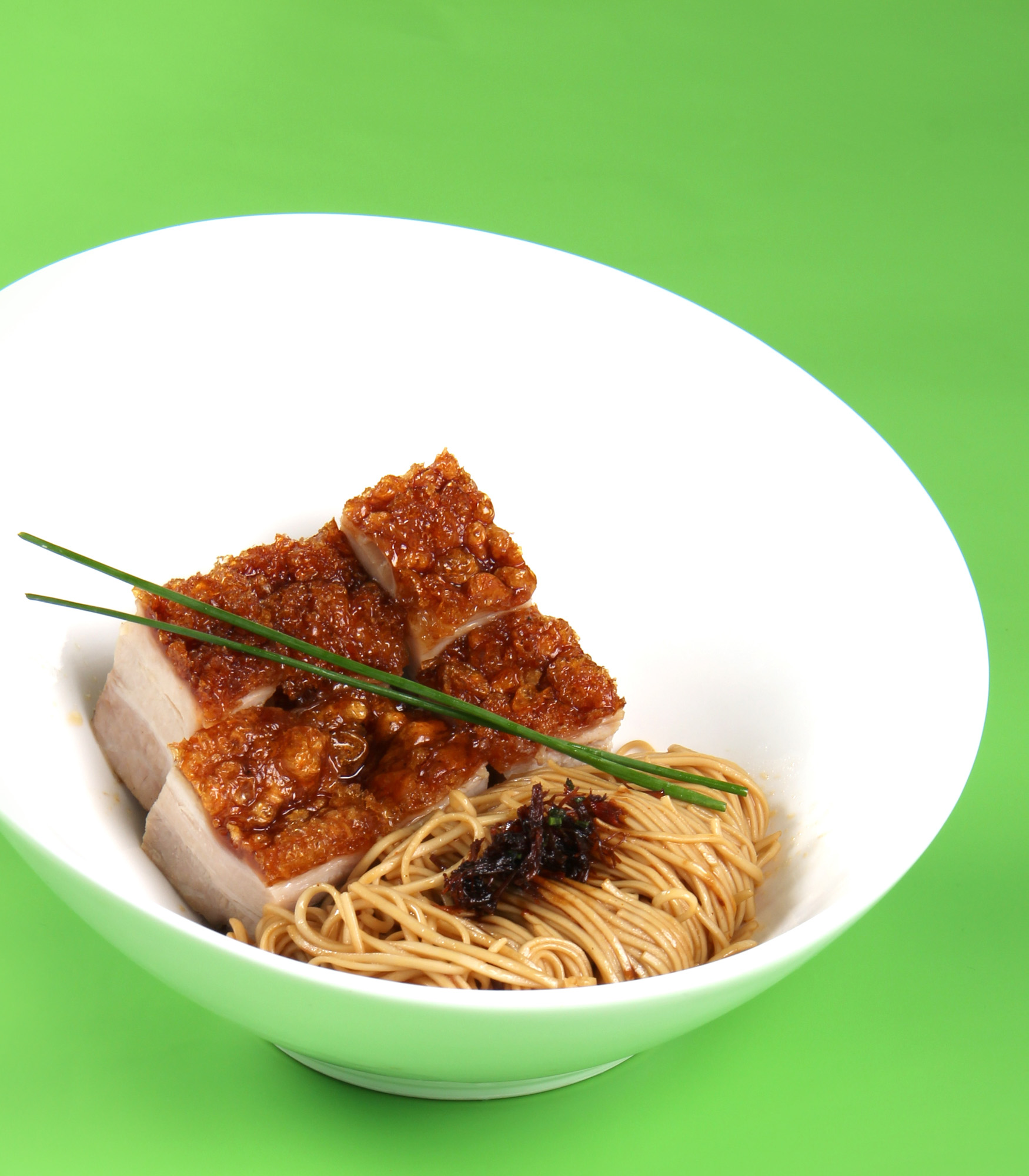 Opulent XO Noodles with Roast Pork Crackling, $16.80