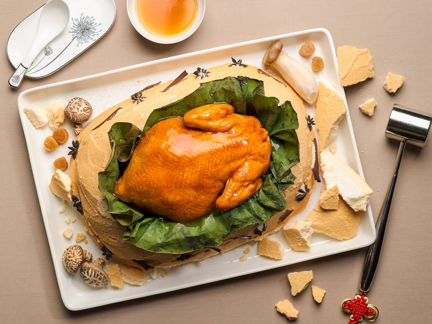 Salt-Crusted Traditional Stewed Chicken with Dried Scallops in Lotus Leaf ( 荷香元贝富贵鸡 )